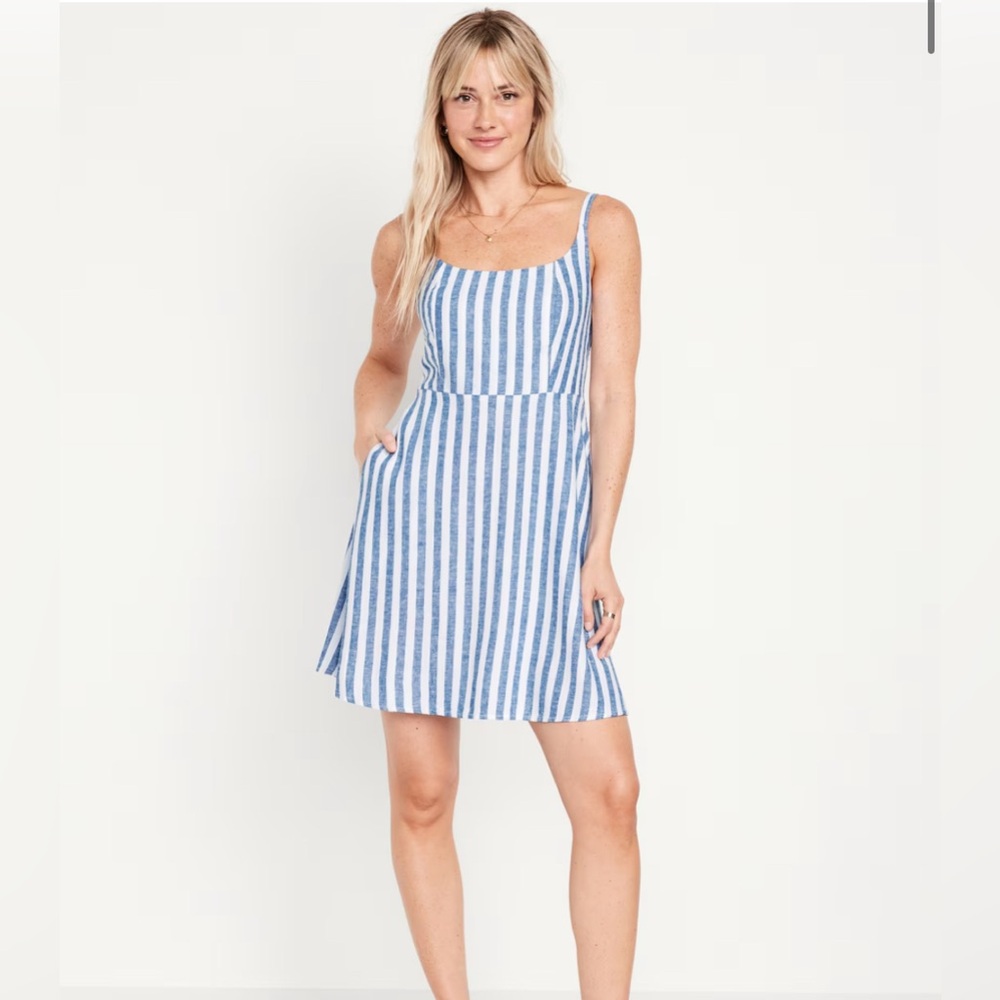 Fit & Flare Cami Mini Dress (WHITE/BLUE)